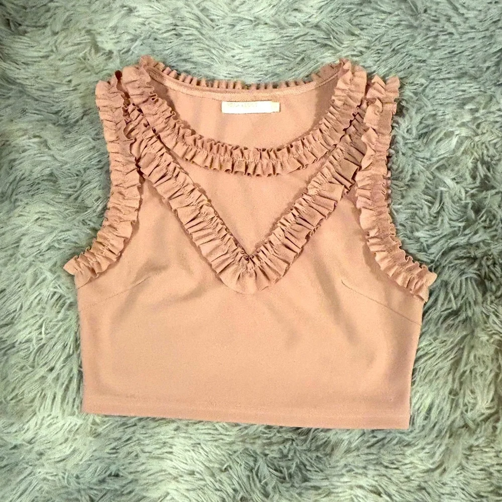 Pink Ruffled Crop Tank Top - Picture 1 of 5